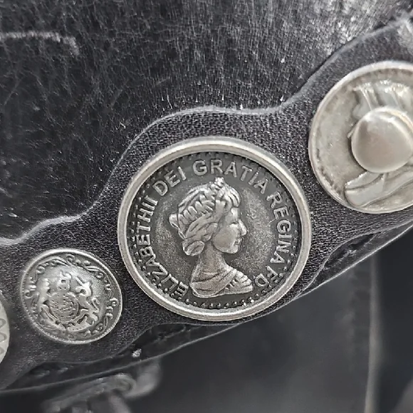 Black Leather Backpack with Renaissance Coins Silver Accents - Picture 15 of 16